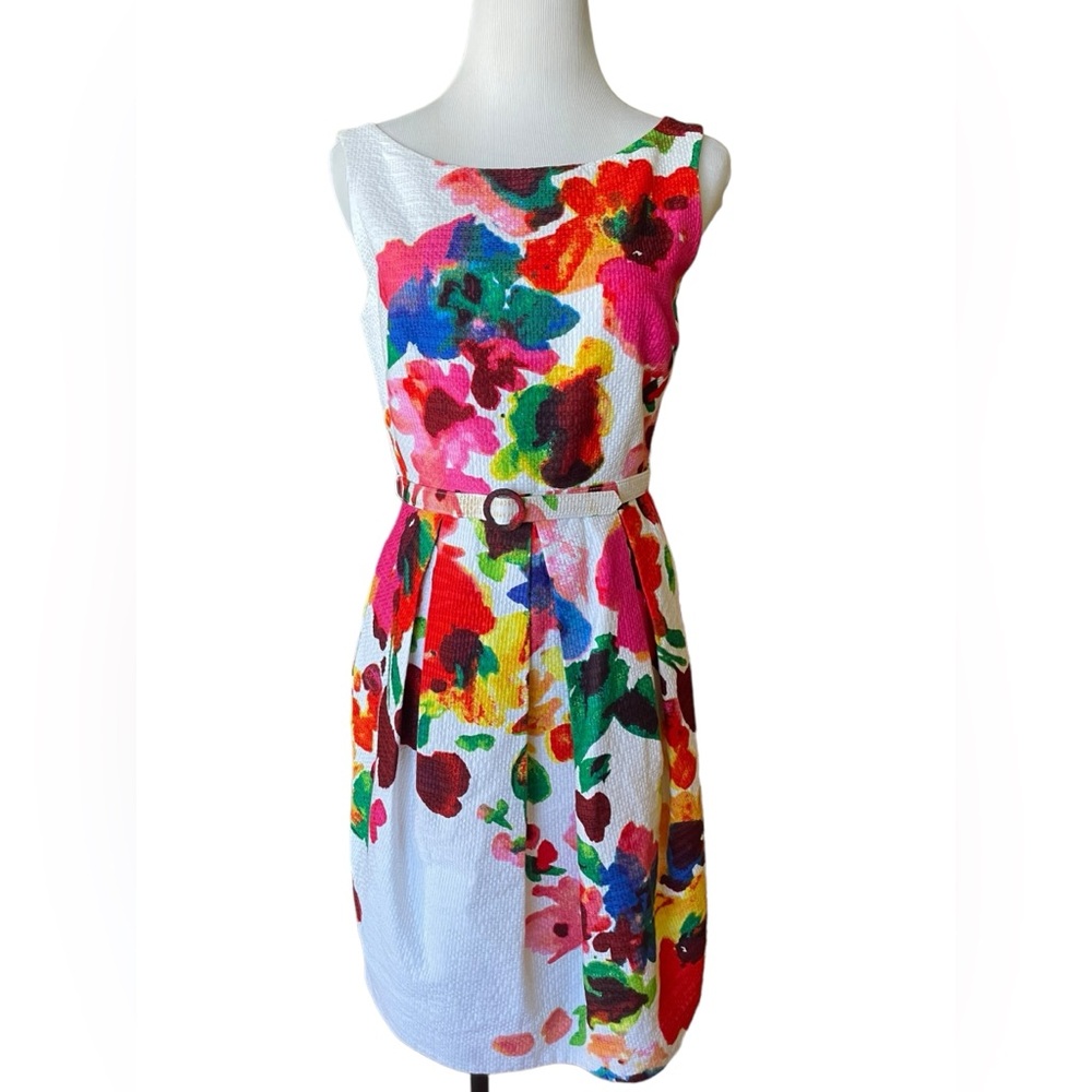 Eliza J Floral Fit And Flare Belted Dress - Picture 3 of 10